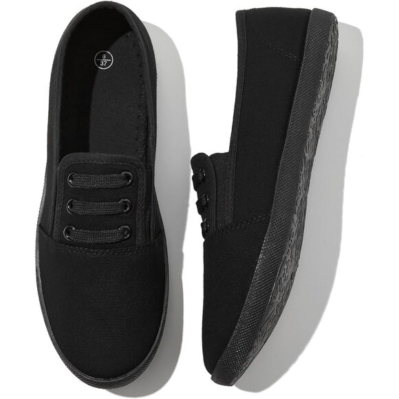 Women's Black Mno Canvas Slip On Sneakers Casual Walking Non Slip Work Shoes